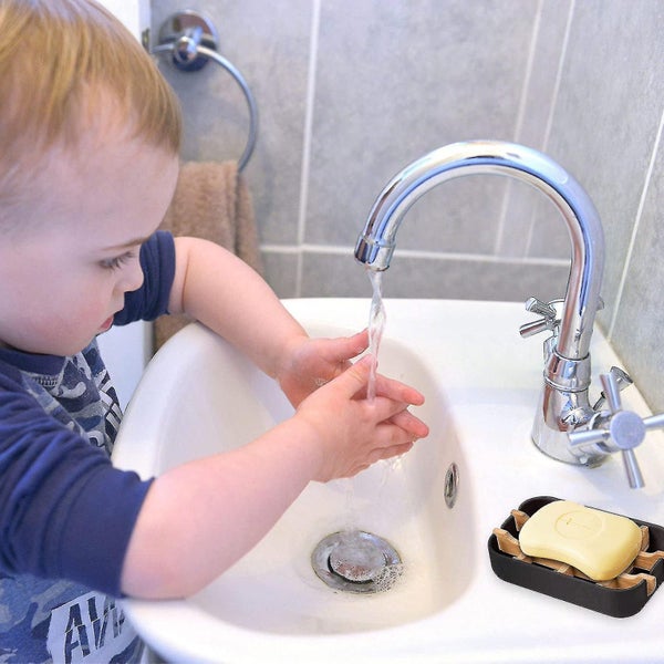 Bamboo Fiber Creative Perforation-free Household Drain Bathroom Accessories Soap Carousel 4