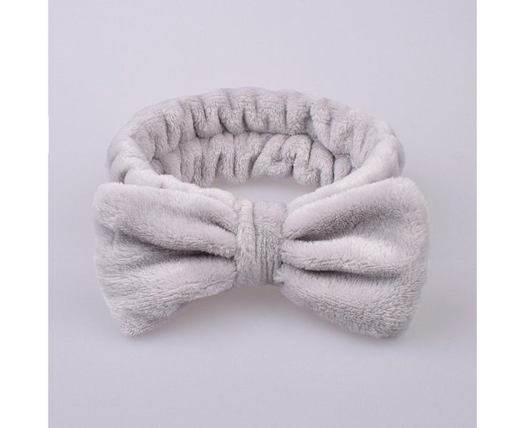 2Pcs Facial Headband for Bath Spa Makeup Bow Head Wrap Soft Head Cloth Gray Carousel 2