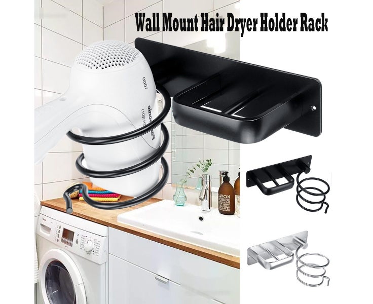 Wall Mounted Hair Dryer Holder Rack Bathroom Hair Straightener Shelf Storag Carousel 2
