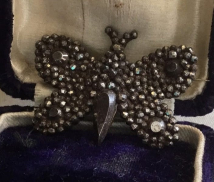 Rare Antique GEORGIAN Cut Steel Butterfly Brooch Carousel 10
