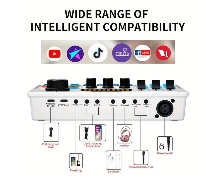 Gaming Audio Mixer with Voice ChangerGB PC Sound Card Interface, XLR Mic Carousel 8