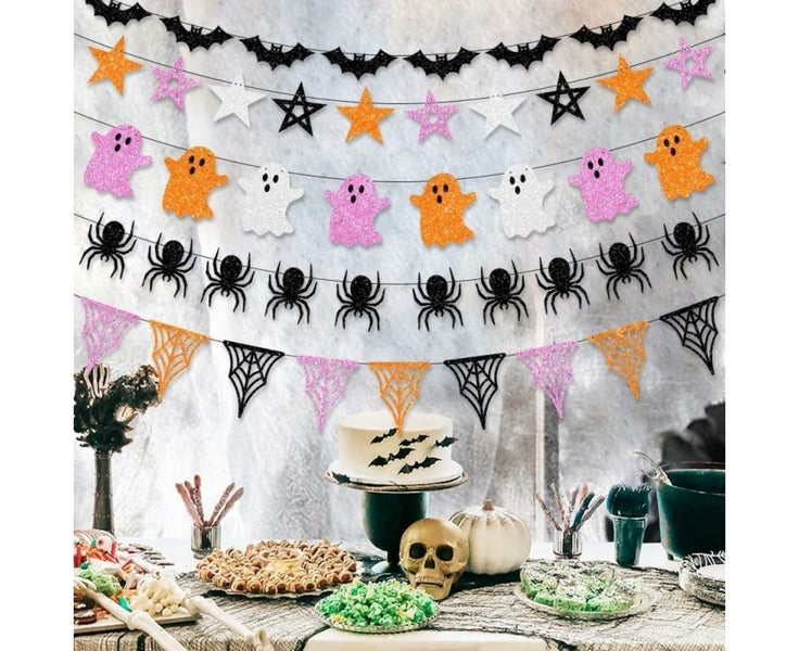 5Pcs Halloween Party Banner Garlands Cartoon Ghost Bat Spider Hanging Bunti Carousel 2