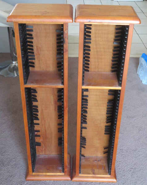 Pair of Wooden DVD Tower Racks Carousel 1