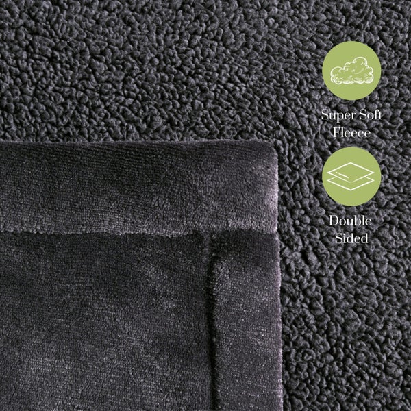 Serene Hudson Fleece and Sherpa Reverse Throw Blanket Charcoal 130x170cm Carousel 2