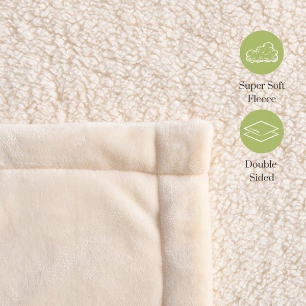 Serene Hudson Fleece and Sherpa Reverse Blanket Cream 240x250cm (Queen/King Bed) Carousel 2