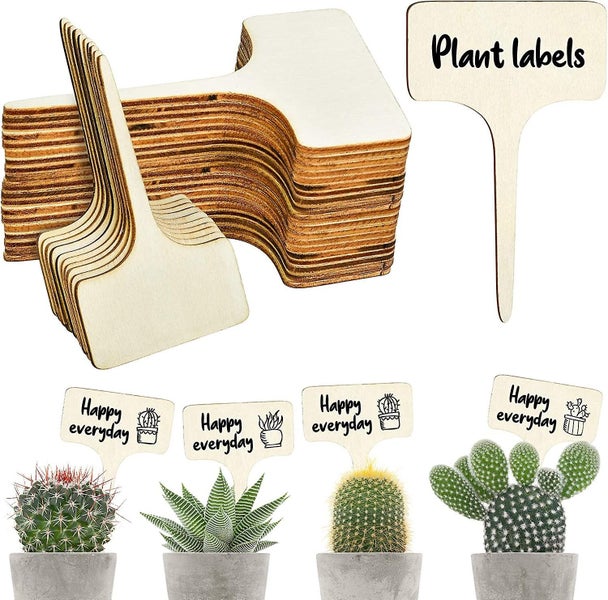 50 Durable Plant Tags, T-shaped Wood Plant Tags, Waterproof Garden Tags (6 X 10 Carousel 1