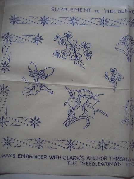1939 Embroidery Transfer - Acorns, Daffodils, Thistles, Roses & more Carousel 2