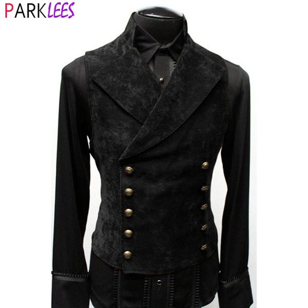 Mens Double Breasted Velvet Vest Stand Collar Black Waistcoat Stage Cosplay Carousel 2