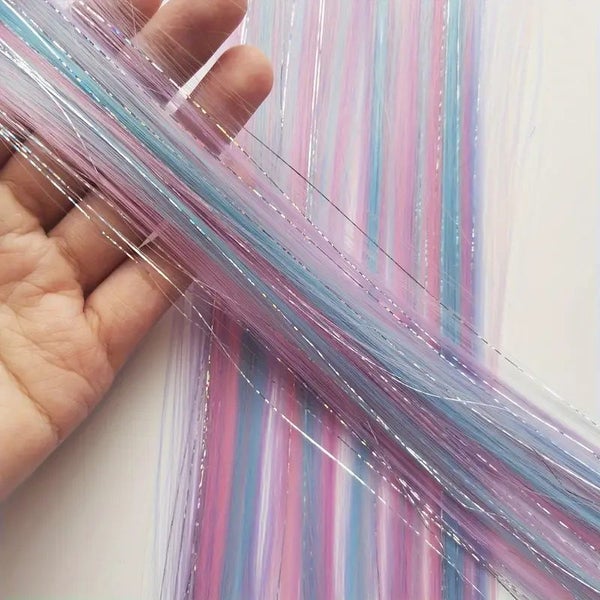 NEW 55CM 6PCS Colorful Hair Extensions with Mixed Golden And Silvery Threads Carousel 2