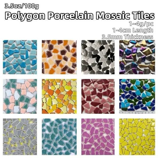 3.5oz/100g Polygon Porcelain Mosaic Tiles DIY Craft Ceramic Tile Mosaic Making Carousel 2
