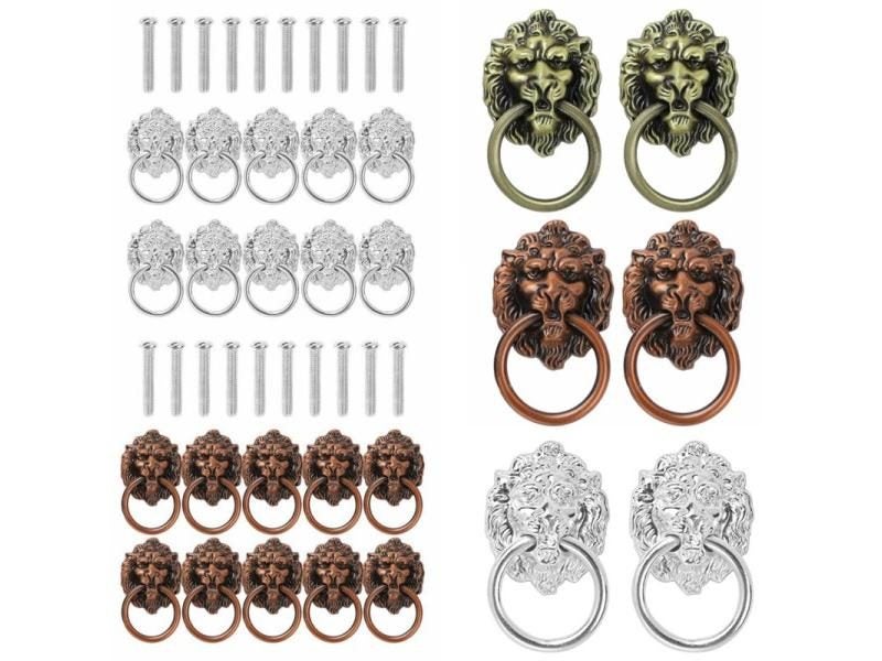 10Pcs Furniture Handles Vintage Lion Head Door Knockers Pull Handles Carousel 2