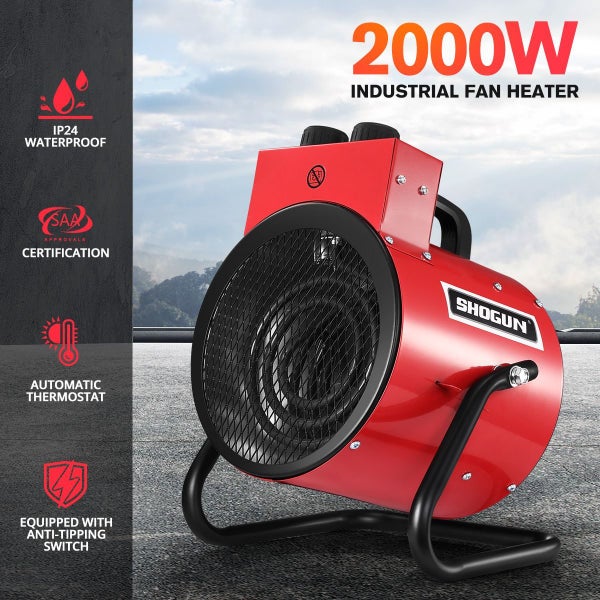 2in1 2000W Portable Electric Industrial Fan Heater Hot Air Blower SAA Carousel 14