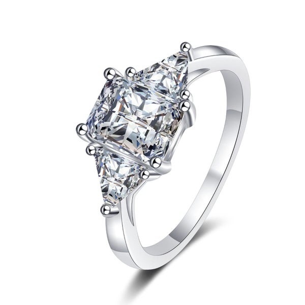 3 Stone 3ct Moissanite Engagement Ring Radiant Cut S925 Silver Platinum Plated629347232156191119