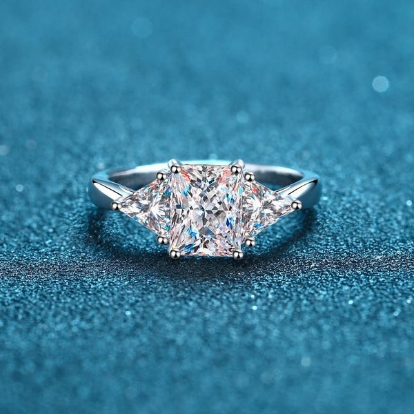 3 Stone 3ct Moissanite Engagement Ring Radiant Cut S925 Silver Platinum Plated62934723215619111
