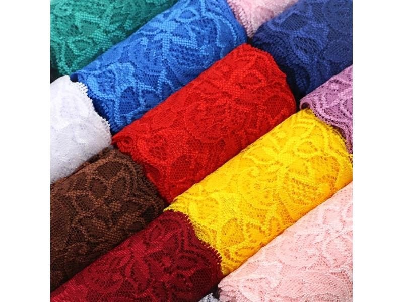 Colorful Elastic Floral Lace Ribbon DIY Apparel Sewing Fabric 8cm Wide Black Carousel 2