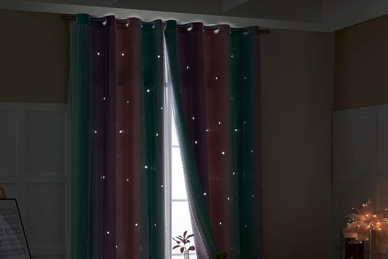2Pcs Blackout Double Layer Curtains for Bedroom Rainbow Princess Room Decor Carousel 10