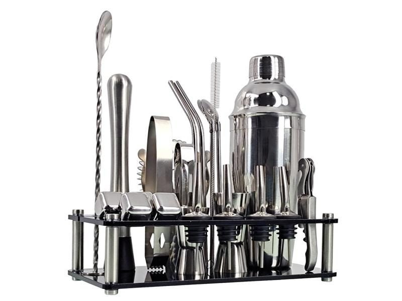 23 Piece Bartender Kit Stainless Steel Cocktail Shaker Set With Acrylic Stand Carousel 2