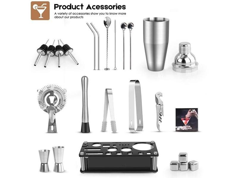 23 Piece Bartender Kit Stainless Steel Cocktail Shaker Set With Acrylic Stand Carousel 1