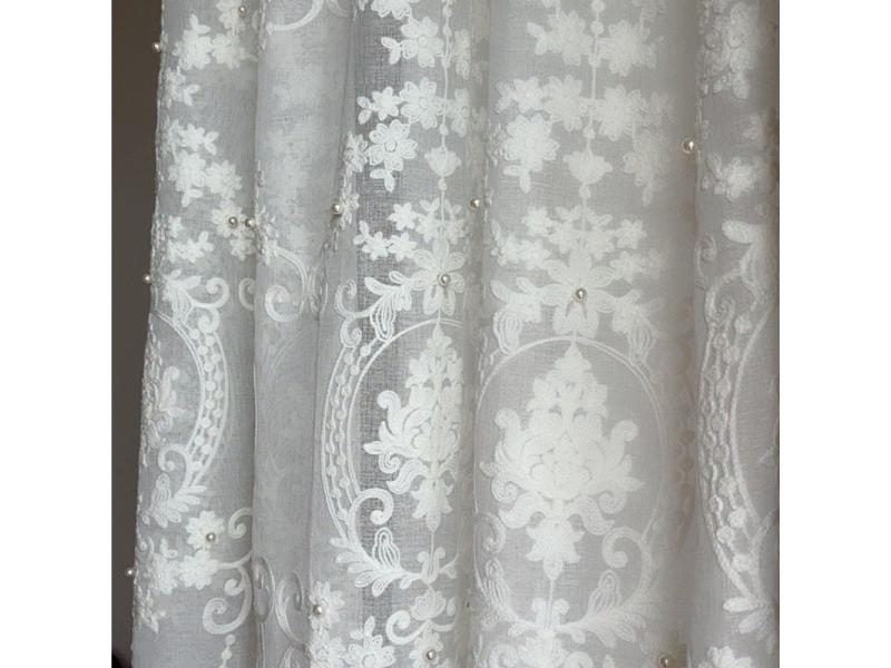 White Curtains With Pearl Nordic Geometric Beading For Living Room X HM005D#WS Carousel 1