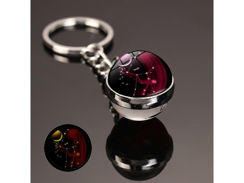12 Constellation Key Ring Starry Sky Luminous Time Stone Glass Ball Pendant Key Carousel 1