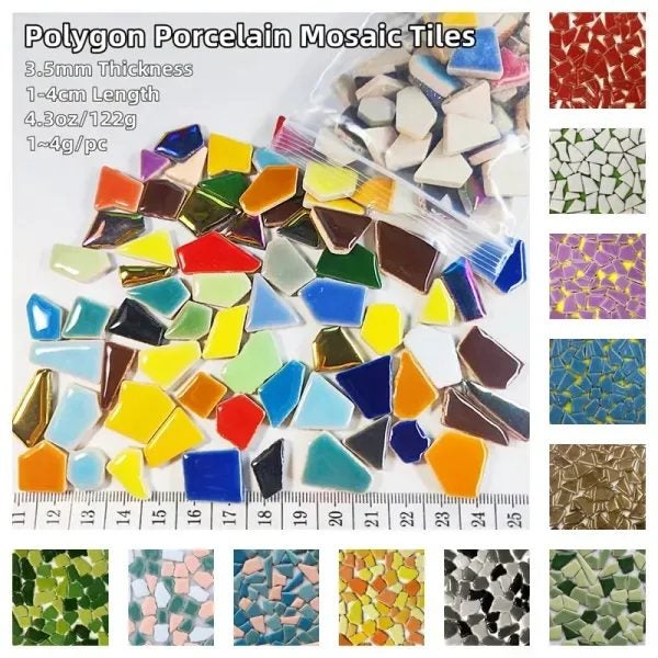 4.3oz/122g Polygon Porcelain Mosaic Tiles DIY Craft Ceramic Tile Mosaic Making Carousel 2