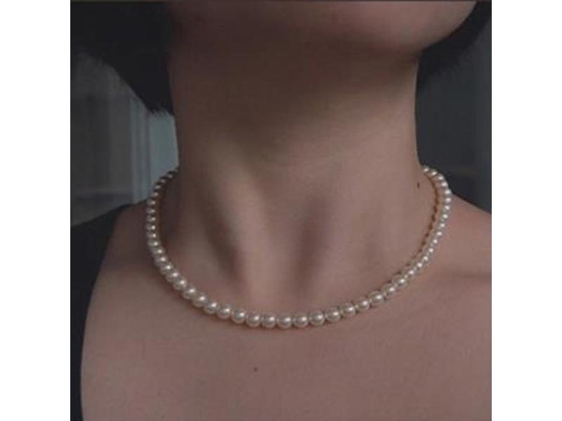 Vintage 6MM Pearl Chain Choker Necklace For Women Wedding Love Pendant Carousel 2