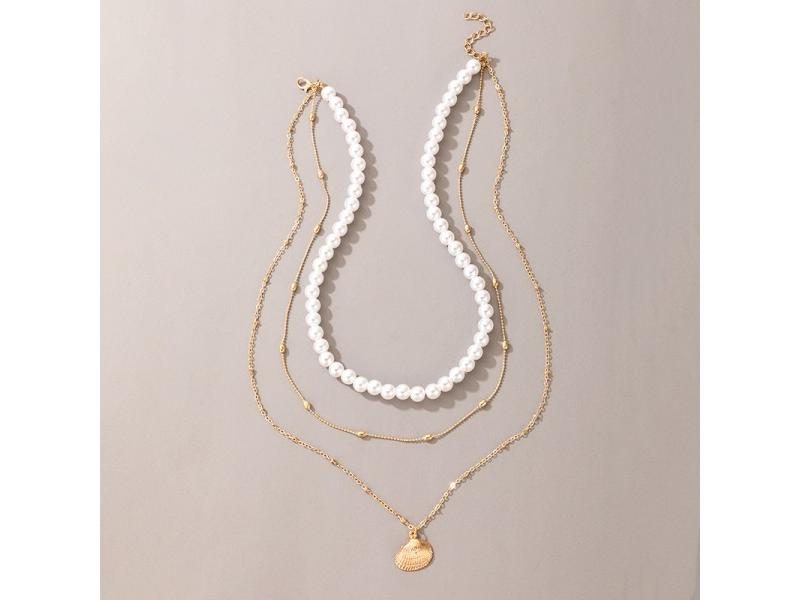 Vintage 6MM Pearl Chain Choker Necklace For Women Wedding Love Pendant Carousel 1