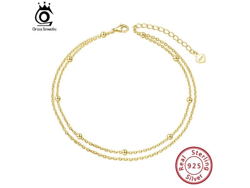 ORSA JEWELS Layered 1mm Satellite Chain Anklet 925 Silver Women Summer Foot Carousel 2