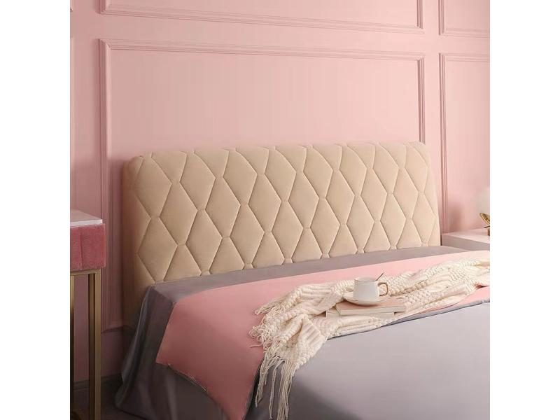 High Grade Beige Soft Velvet Quilted Bed Head Cover All-inclusive Bed Back Carousel 1