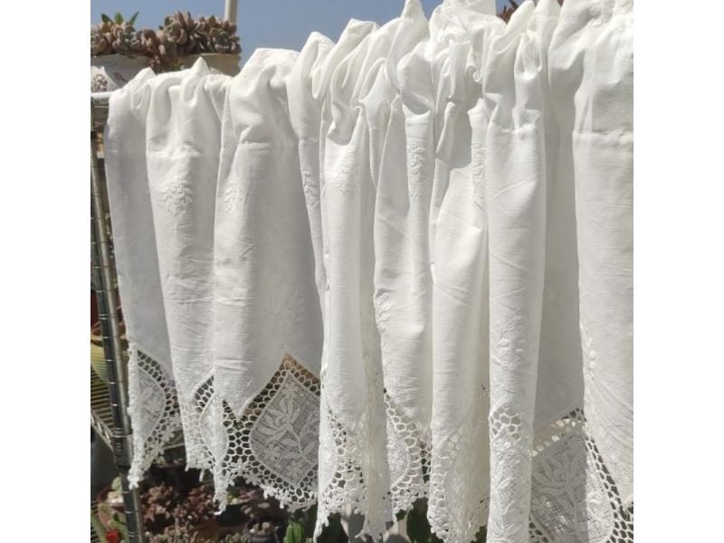 White Cotton Embroidered Cabinet Curtain For Shade. Decorate Half Coffee Carousel 2
