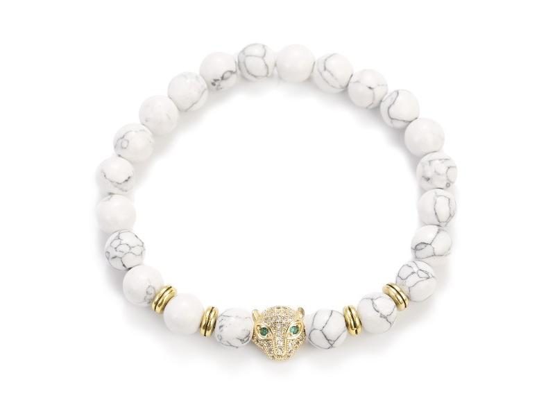 Trendy White Turquoise Stone Charm Men's Wood Beads Handmade Leopard Bracelets Carousel 1