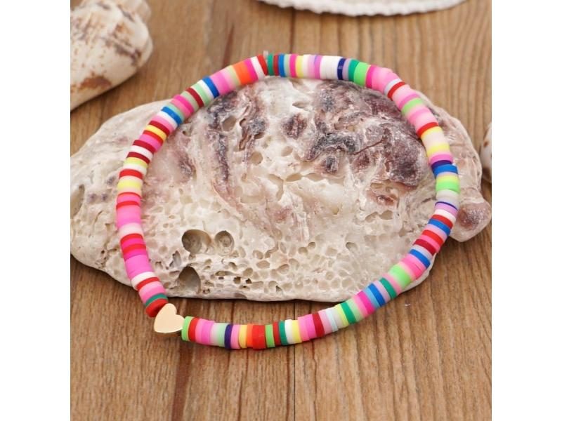 Go2Boho Gold Heart Bracelet Women's Handmade Clay Elastic Jewelry Latest Solid Carousel 1