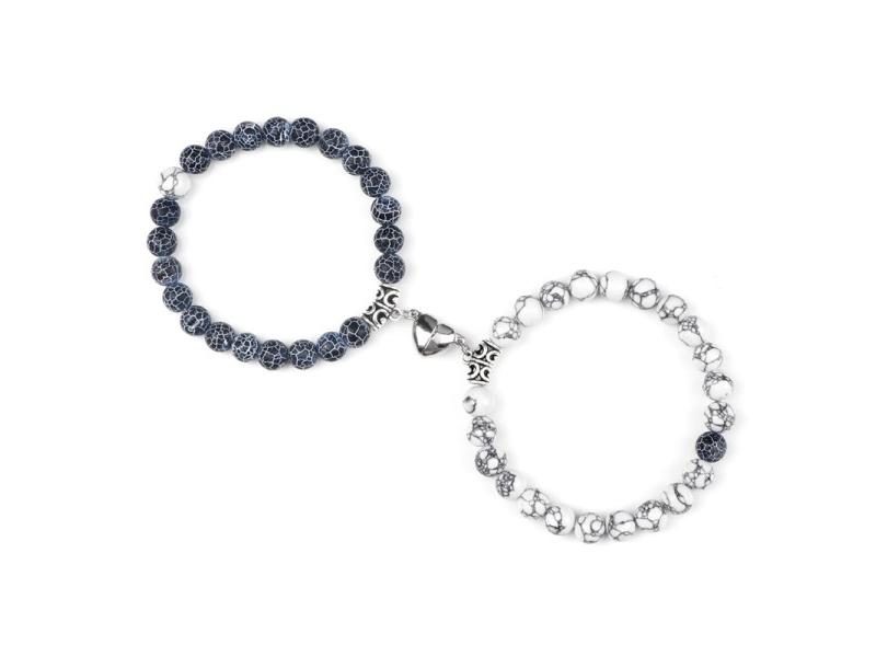 2Pcs/Set Beads Bracelet For Lovers Natural Stone Distance Heart Magnet Couples Carousel 1