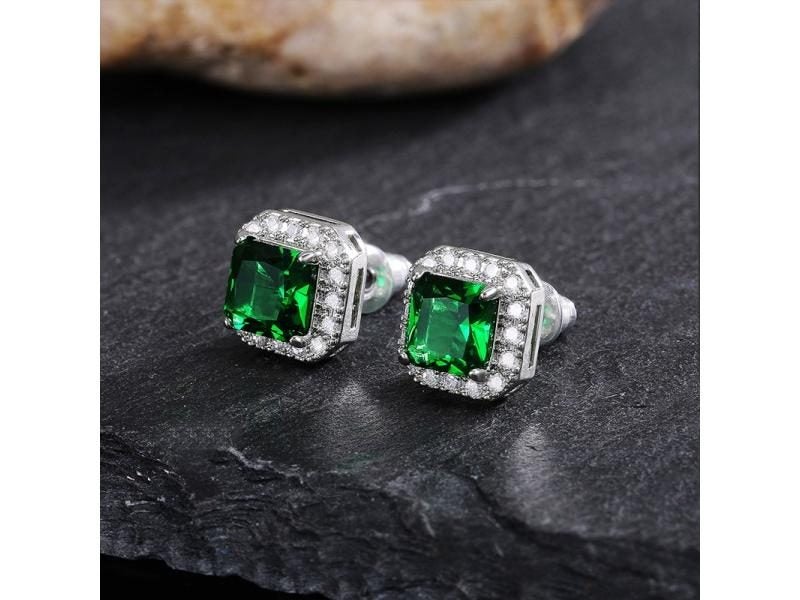 Huitan Green Cubic Zirconia Stud Earrings For Women Wedding Party Birthday Gift Carousel 1
