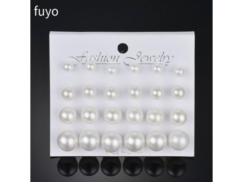 12 Pairs White Simulated Pearl Earrings Set For Women Jewelry On Ear Ball Studs Carousel 1