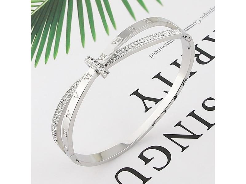 New Stainless Steel Jewelry Bracelet With Crystal Cross Roman Numerals For Carousel 1