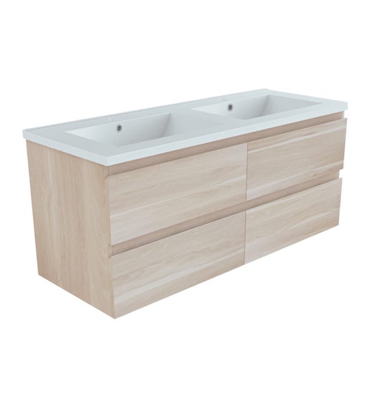 PLYWOOD 1200 LIGHT OAK WALL HUNG VANITY FOR DOUBLE BASIN Carousel 1