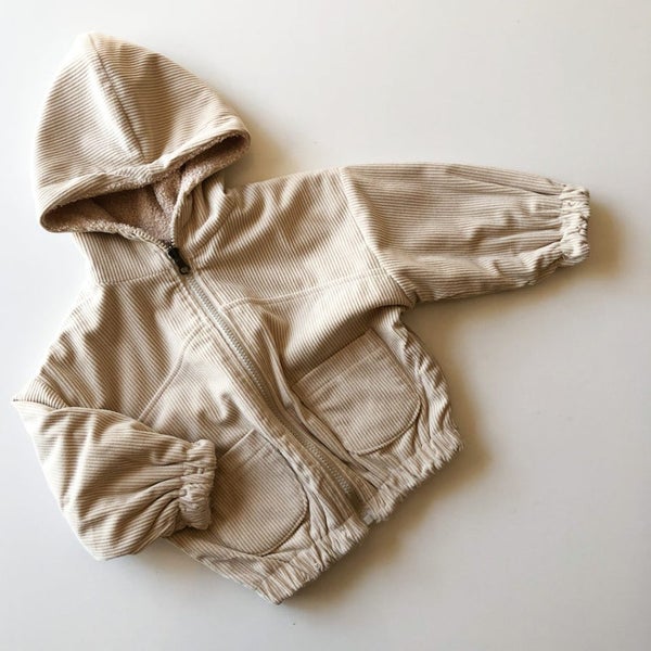 Little Clothing Co. Reversible Bomber Oat Corduroy/Teddy Hoodie Jacket - Size 2 Carousel 2