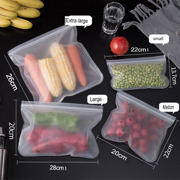 Silicone Food Storage Bags Reusable, Leakproof Zip Bags with Gusseted Base Carousel 1