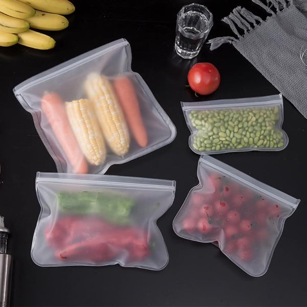 Silicone Food Storage Bags Reusable, Leakproof Zip Bags with Gusseted Base Carousel 2