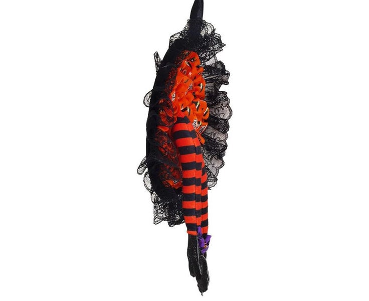 2Pcs Halloween Witch Wreath Witch Legs Garland with Lace Door Hanging Sign Carousel 3