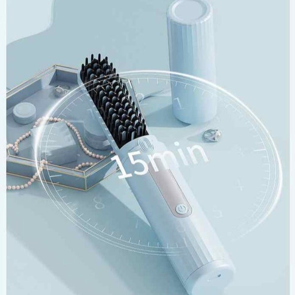 Cordless Hair Straightener Brush With Adjustable Temperature Blue Straightening Carousel 2