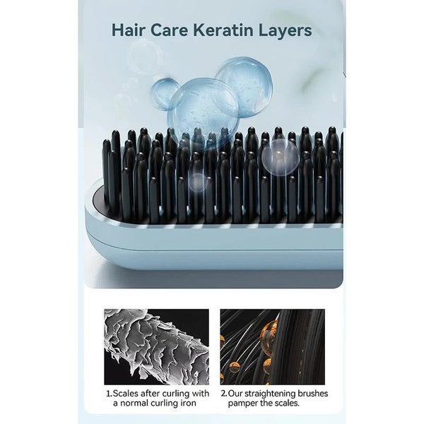 Cordless Hair Straightener Brush With Adjustable Temperature Blue Straightening Carousel 5