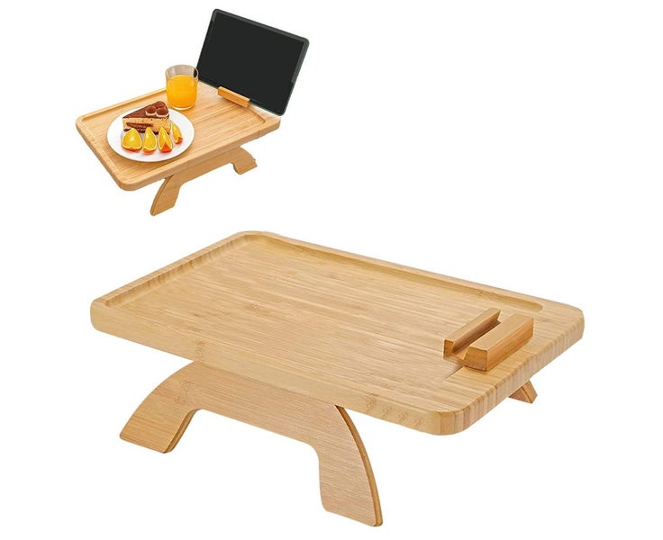 Bamboo Collapsible Clip-On Sofa Arm Tray with Phone Holder - Rectangle Carousel 2