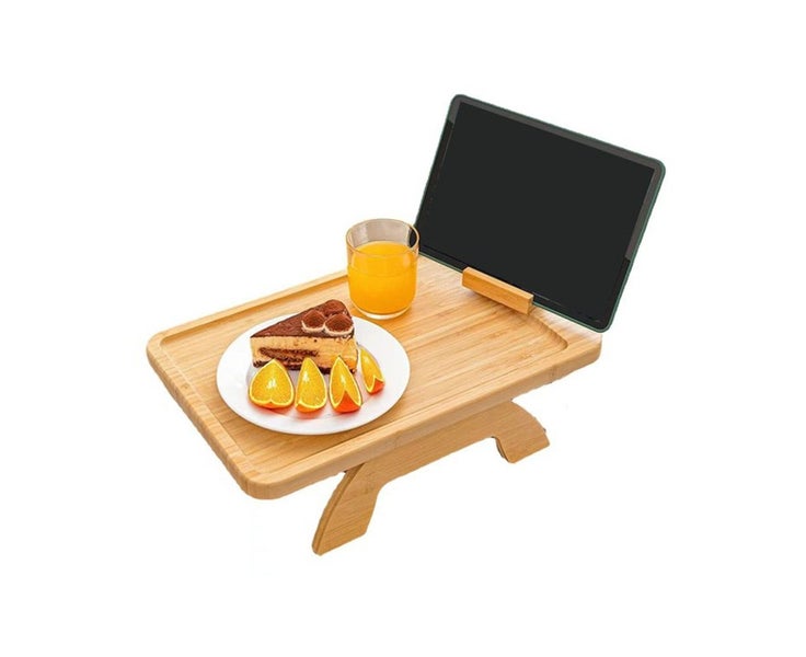 Bamboo Collapsible Clip-On Sofa Arm Tray with Phone Holder - Rectangle Carousel 5