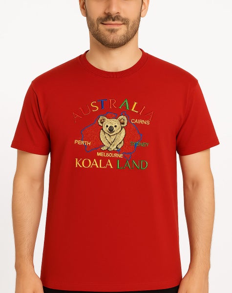 Adult Australia Koala Land T Shirt 100% Cotton Souvenir Tee Top - Red Carousel 1