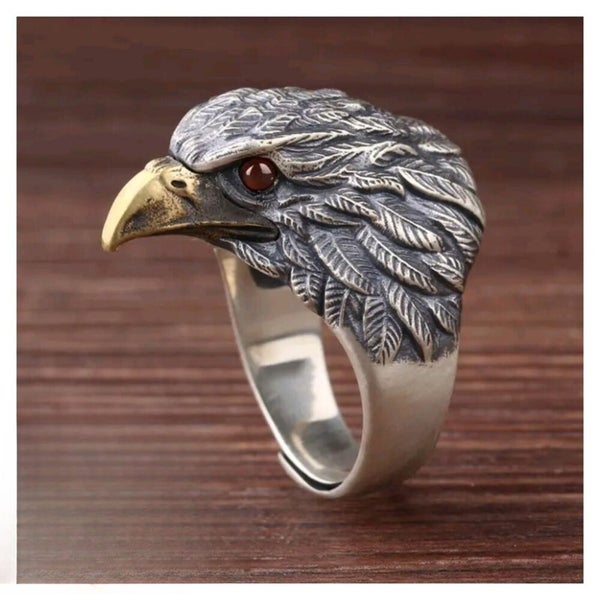 Eagle Ring Vintage Red Eye Hawk Eagle Ring Adjustable Viking Eagle Head Rings Carousel 1