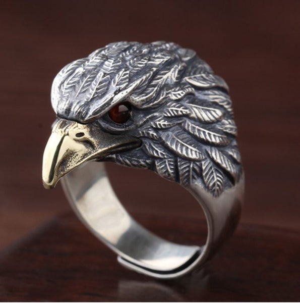 Eagle Ring Vintage Red Eye Hawk Eagle Ring Adjustable Viking Eagle Head Rings Carousel 2