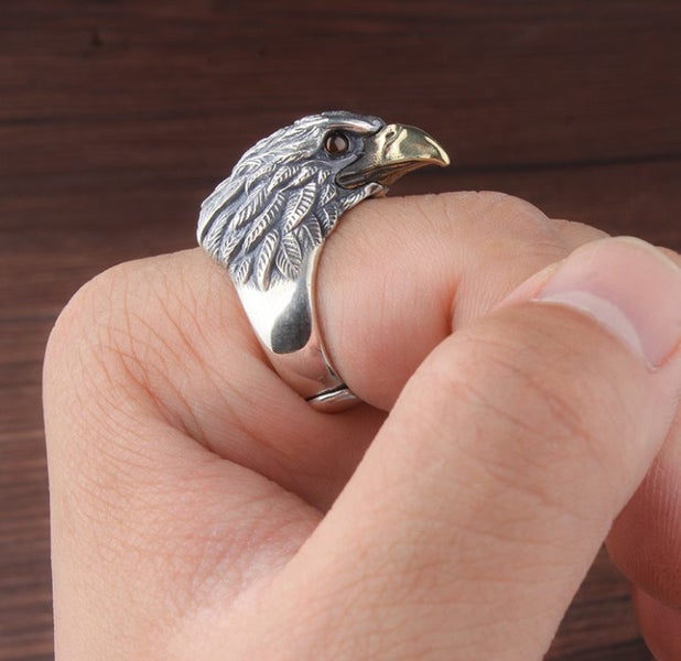 Eagle Ring Vintage Red Eye Hawk Eagle Ring Adjustable Viking Eagle Head Rings Carousel 4