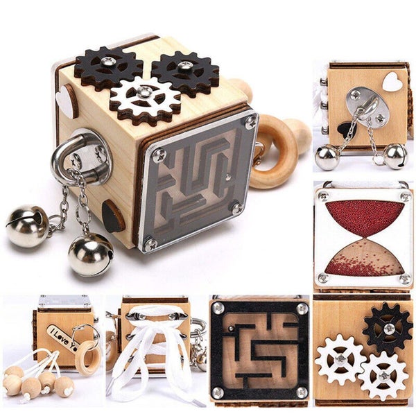 Wooden Montessori Educational Toy Training Lock Box Busy Cube Training Learning Carousel 15